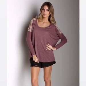 NWT Free People Dusty Plum Cream Lace Blouse 149